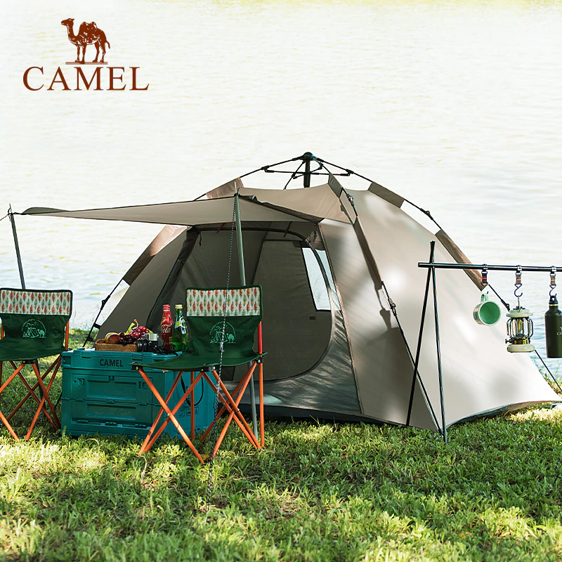 Cheap Goat Tents Golden Camel 2 3 Persons Camping Tents Outdoor Portable Folding Automatic Tent Travel Rainproof Camping Equipment Beach Canopy   